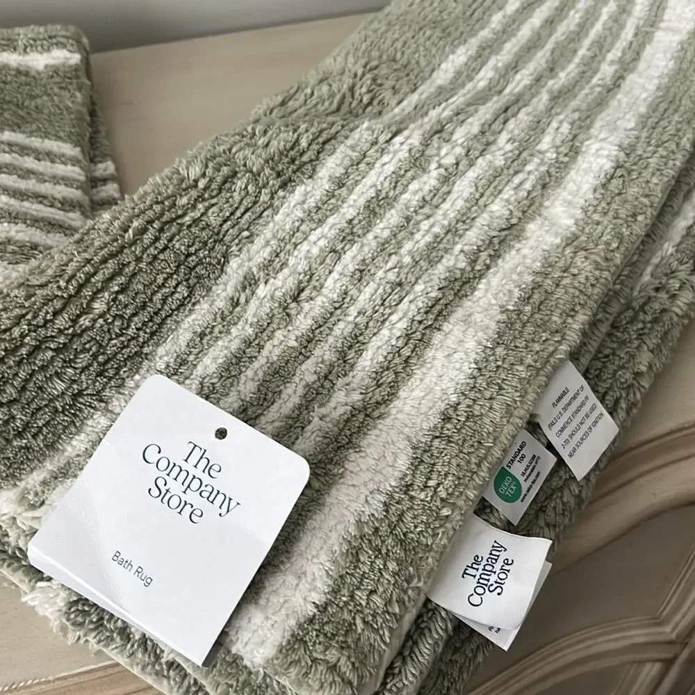 The Company Store Lot Plush Spa Stripe Bath Rugs - Dark Willow, 24x40 and 17x24